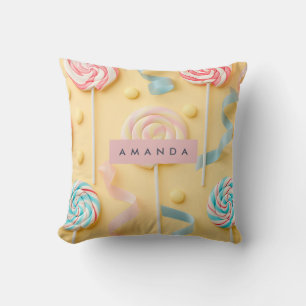 Personalized Pastel Lollipop Candy Swirl Throw Pillow