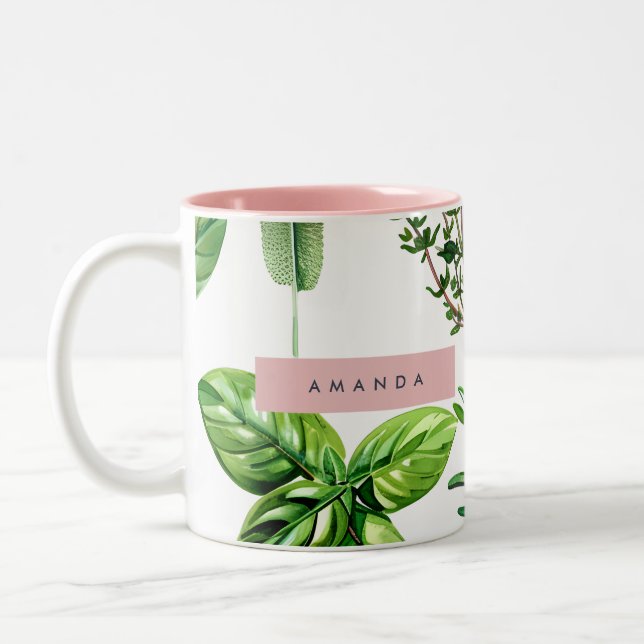 Personalized Pastel Lush Garden Herbs  Two-Tone Coffee Mug (Left)