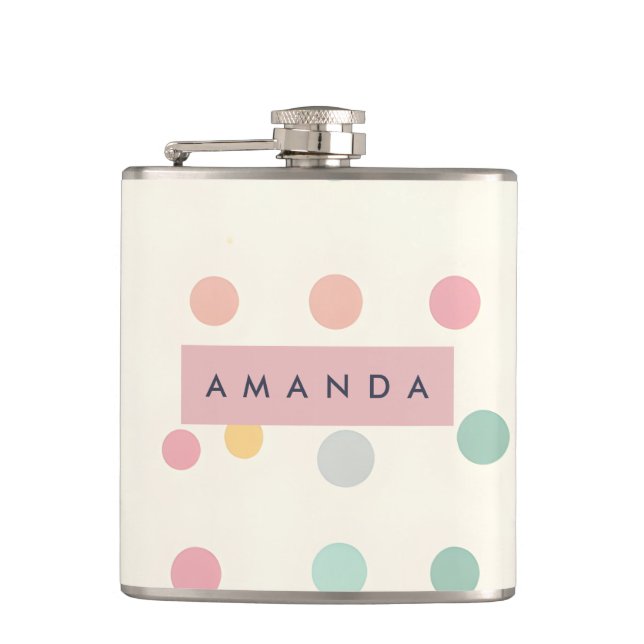 Personalized Pastel Macaron Polka Dot  Flask (Front)