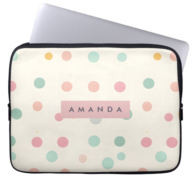Personalized Pastel Macaron Polka Dot  Laptop Sleeve (Front)