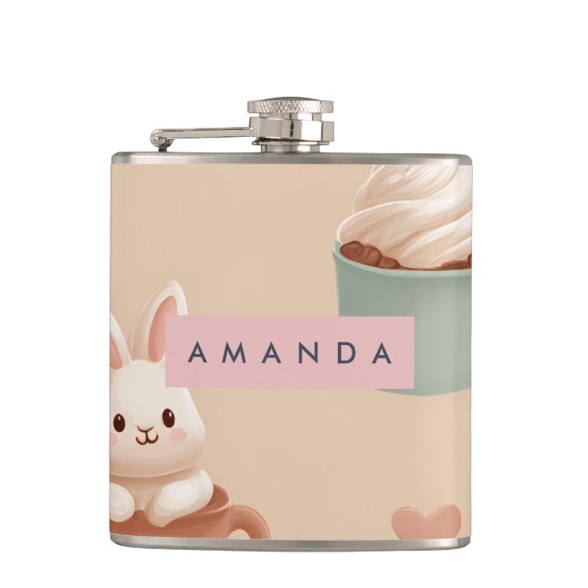 Personalized Pastel Macarons & Almond Pattern Flask (Front)