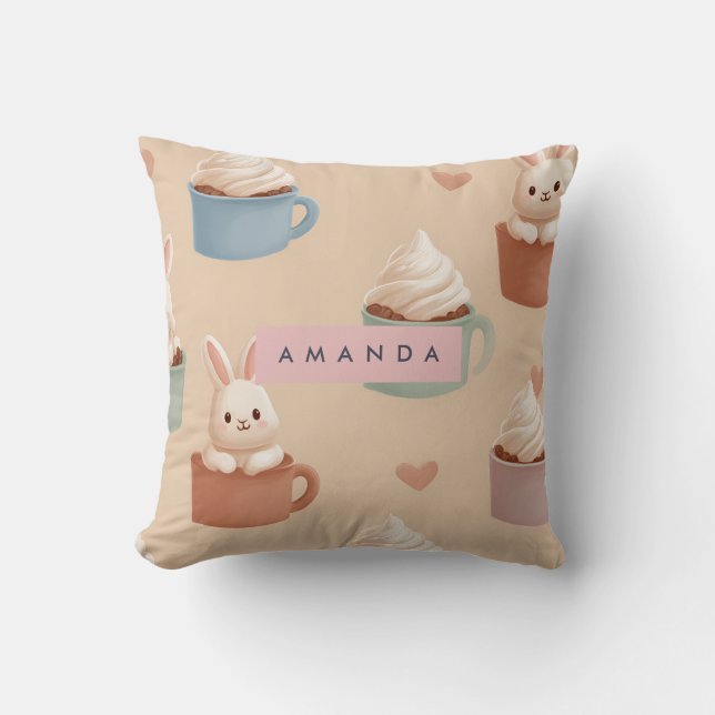 Personalized Pastel Macarons & Almond Pattern Throw Pillow (Front)