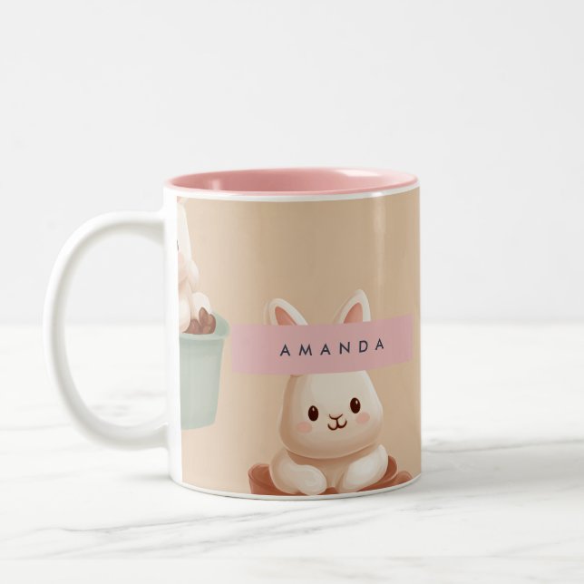 Personalized Pastel Macarons & Almond Pattern Two-Tone Coffee Mug (Left)
