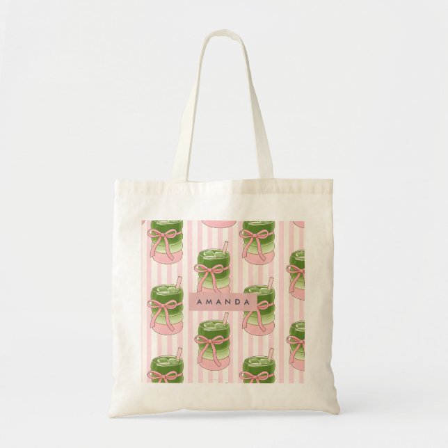 Personalized Pastel Matcha Cups Pattern Tote Bag (Front)