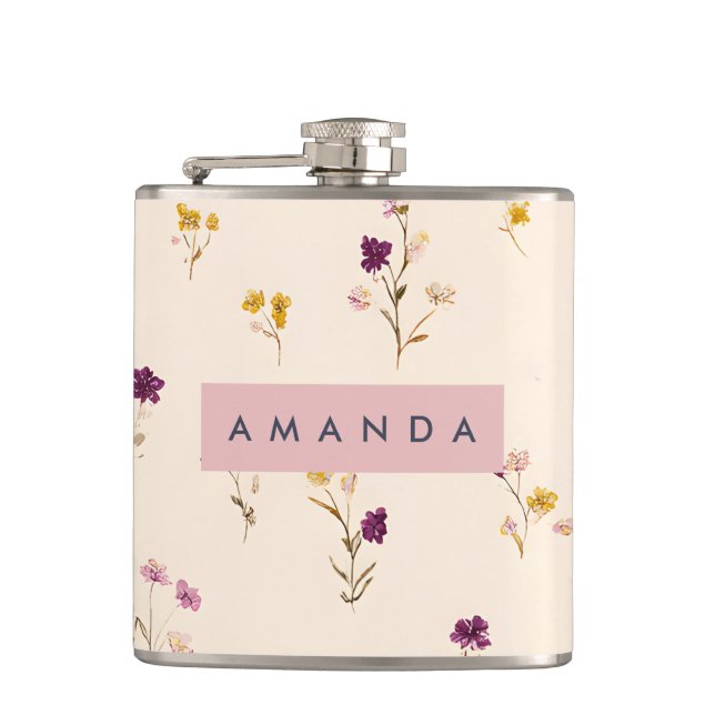 Personalized Pastel Meadow Blooms Flask (Front)