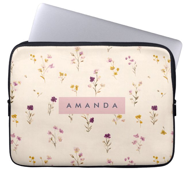 Personalized Pastel Meadow Blooms Laptop Sleeve (Front)