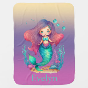 Personalized Pastel mermaid baby blanket