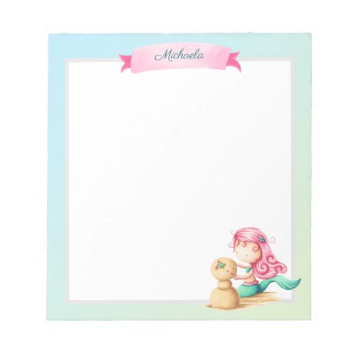 Personalized pastel mermaid with pink hair notepad