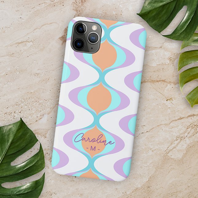 Personalized Pastel Midcentury Waves Art Pattern Iphone Case (Creator Uploaded)