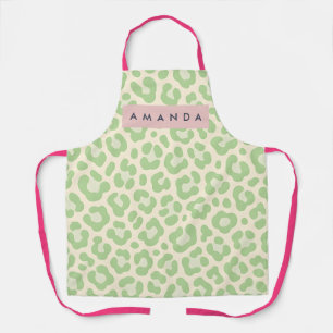 Personalized Pastel Mint Green Leopard Print Apron