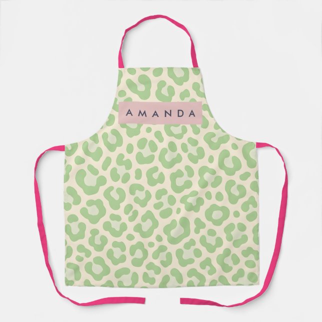 Personalized Pastel Mint Green Leopard Print Apron (Front)