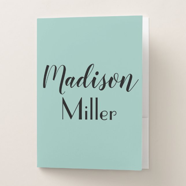 Personalized Pastel Mint Green Pocket Folder (Front)