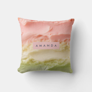 Personalized Pastel Neapolitan Ice Cream Stripe Throw Pillow