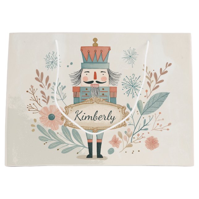 Personalized Pastel Nutcracker Christmas Large Gift Bag (Front)