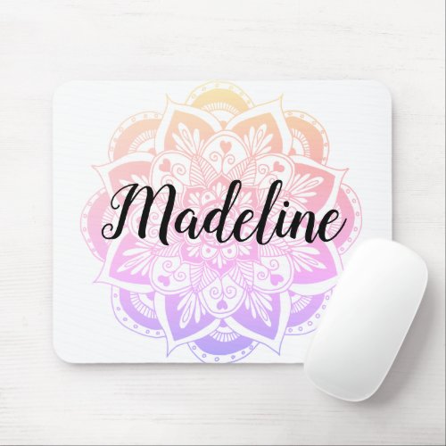 Personalized Pastel Ombre Gradient Mandala Flower Mouse Pad
