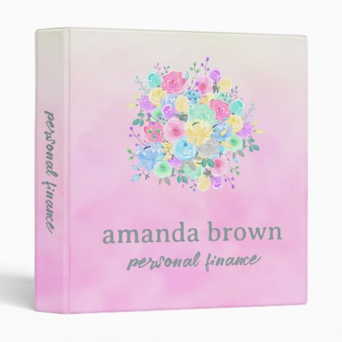 Personalized Pastel Ombre Pink Flowers 3 Ring Binder
