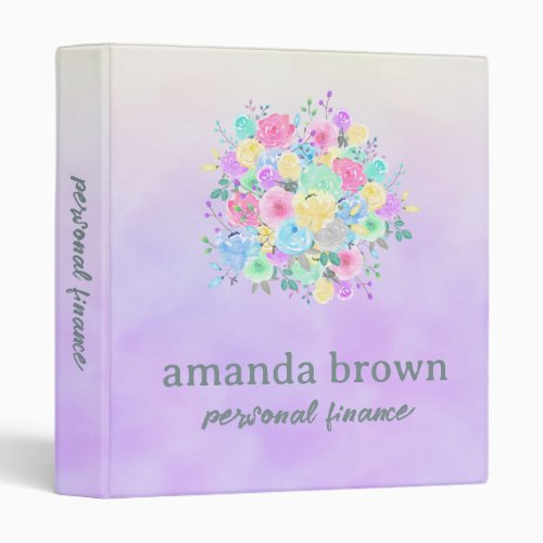 Personalized Pastel Ombre Purple Flowers 3 Ring Binder