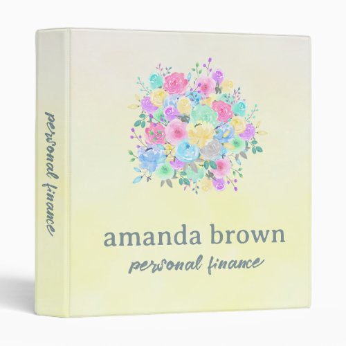 Personalized Pastel Ombre Yellow Flowers 3 Ring Binder