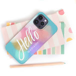 Personalized Pastel Paint Splotches Hello Case-Mate iPhone 14 Pro Max Case<br><div class="desc">Pretty pastel paint splotches in pink,  peach,  lilac,  aqua,  gold,  blue and white are scattered across this abstract stylish design that features "Hello" text in modern brush script typography. Personalize with your name or other desired text for a case that is uniquely you.</div>