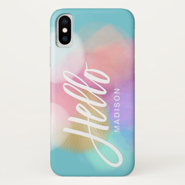 Personalized Pastel Paint Splotches Hello Case-Mate iPhone Case (Back)