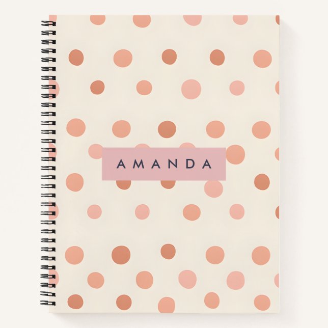 Personalized Pastel Peach & Blush Polka Dot  Notebook (Front)
