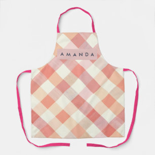 Personalized Pastel Peach Checkered Modern  Apron