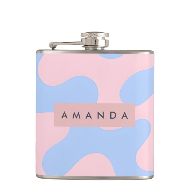 Personalized Pastel Pink and Baby Blue Abstract Flask (Front)
