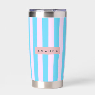 Personalized Pastel Pink and Blue Striped Insulated Tumbler