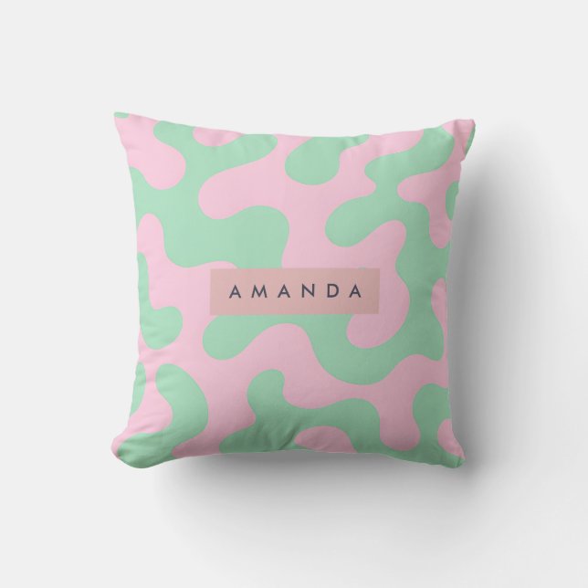 Personalized Pastel Pink and Mint Green Abstract  Throw Pillow (Front)
