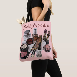 Personalized Pastel Pink Beauty Salon Makeup Tote Bag
