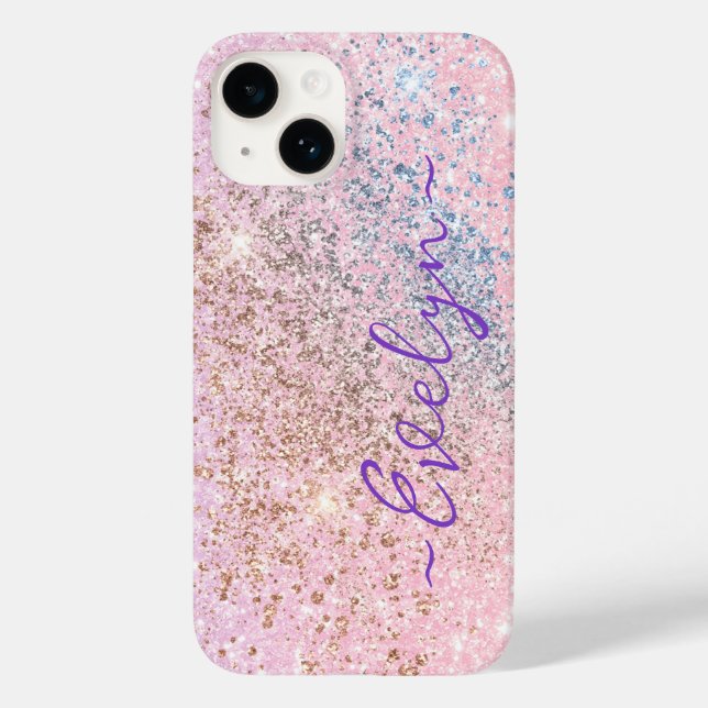 Personalized pastel pink blue glitter Case-Mate iPhone case (Back)