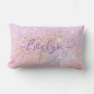 Personalized pastel pink blue glitter lumbar pillow