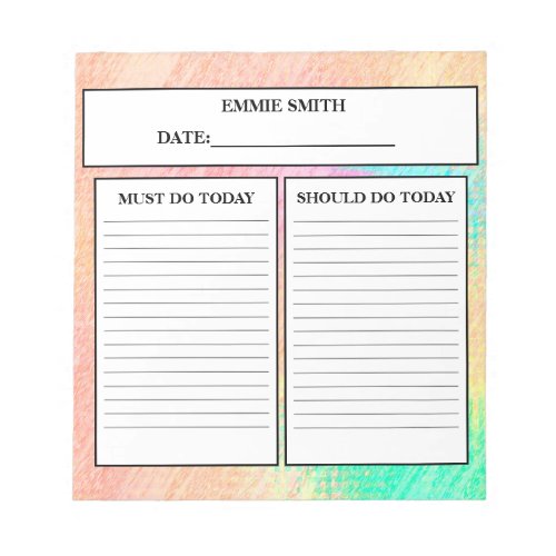 Personalized Pastel Pink Blue Peach To Do Notepad