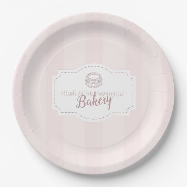 Personalized Pastel Pink Cake Bakery Paper Plates (Front)