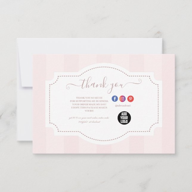 Personalized Pastel Pink Cake Bakery Thank You Card (Front)