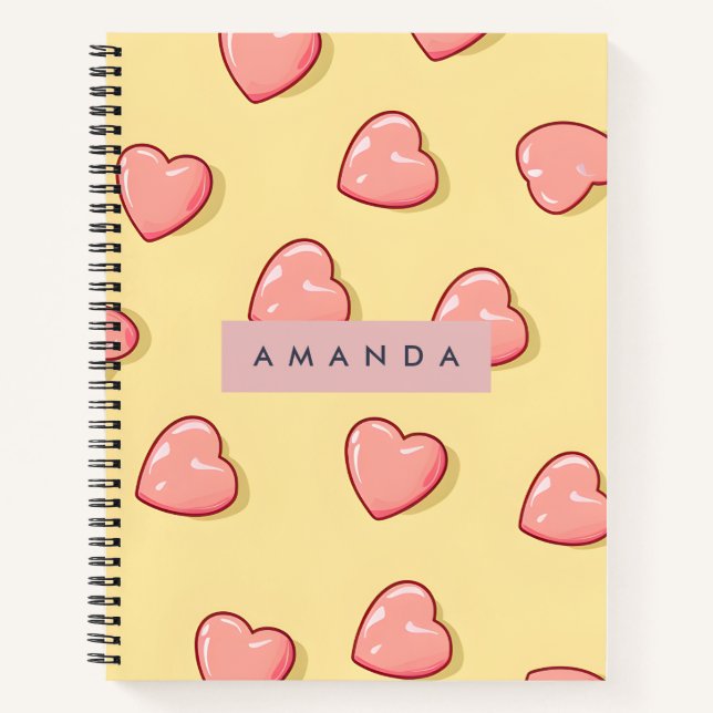 Personalized Pastel Pink Candy Heart  Notebook (Front)