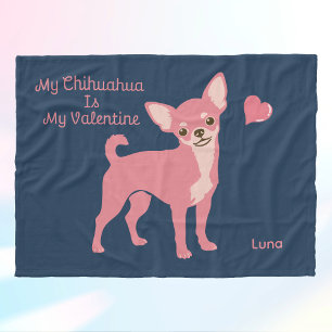 Personalized Pastel Pink Chihuahua Valentine Fleece Blanket