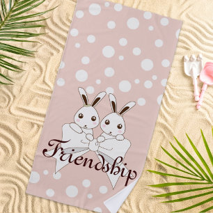 Personalized Pastel Pink Cute Twin Bunny Kids Beach Towel
