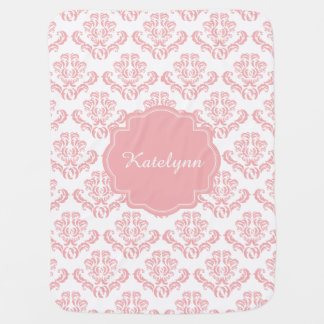 Personalized Pastel Pink Damask Print Baby Blanket