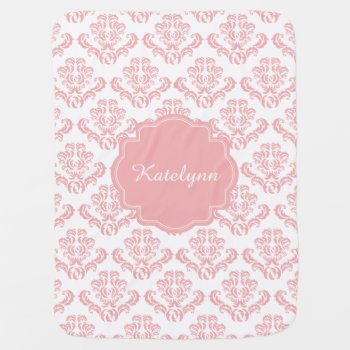 Personalized Pastel Pink Damask Print Baby Blanket by theburlapfrog at Zazzle