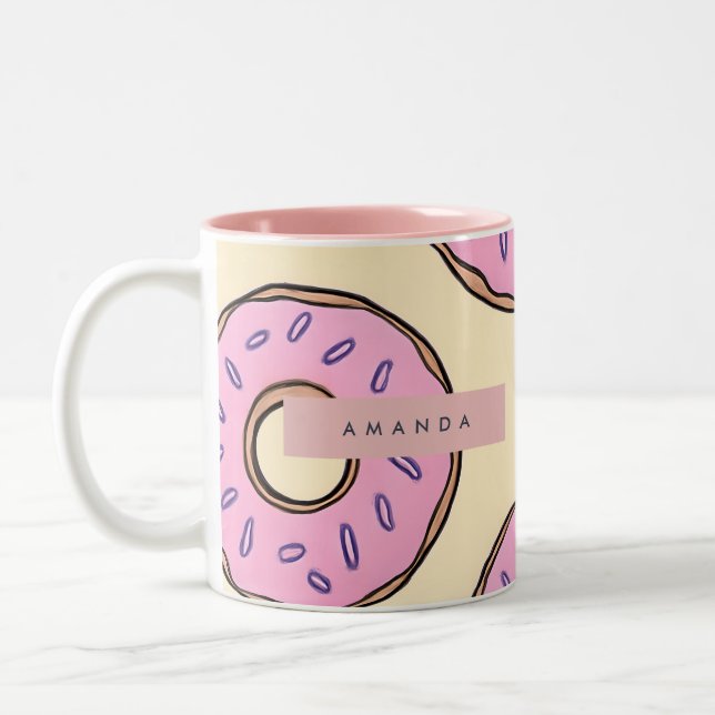 Personalized Pastel Pink Donut  Two-Tone Coffee Mug (Left)