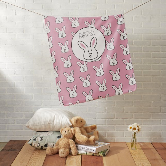 Personalized Pastel Pink Easter Bunny Girl  Baby Blanket (In Situ)