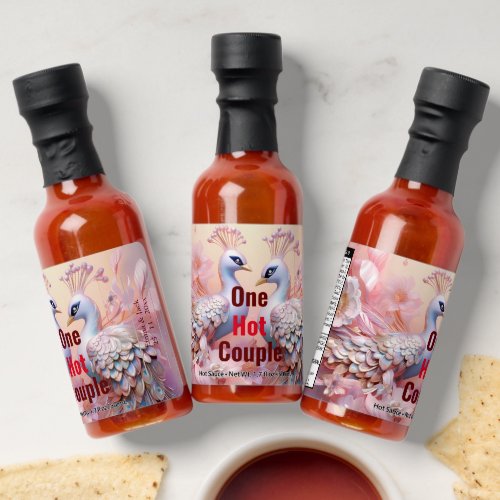 Personalized Pastel Pink Floral Peacock Photo Text Hot Sauces