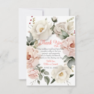 Personalized Pastel Pink Floral Wedding Rose Frame Thank You Card