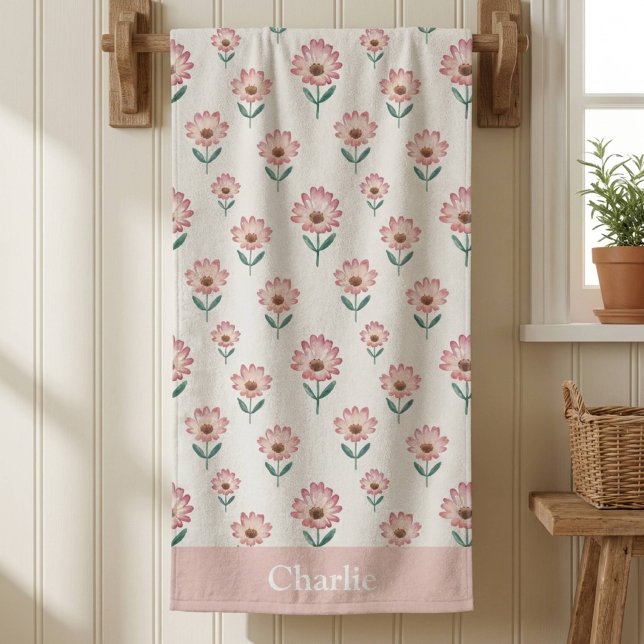 Personalized Pastel Pink Flower Kids Bath Towel (Creator Uploaded)