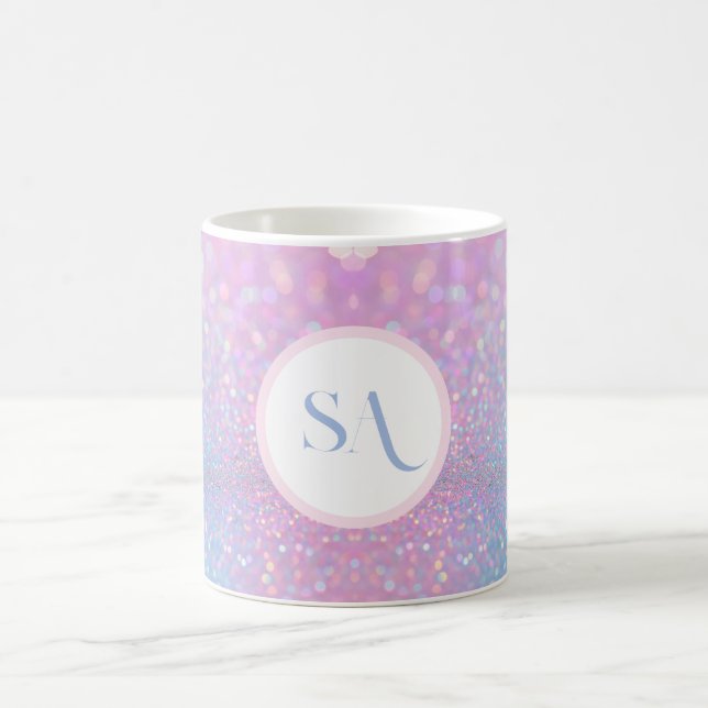 Personalized Pastel Pink Glitter Mug with Monogram (Center)