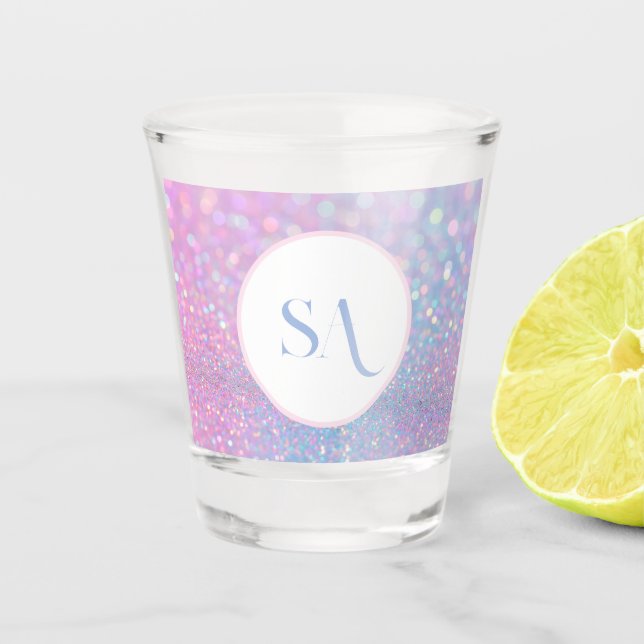 Personalized Pastel Pink Glitter Shot Glass (Front)