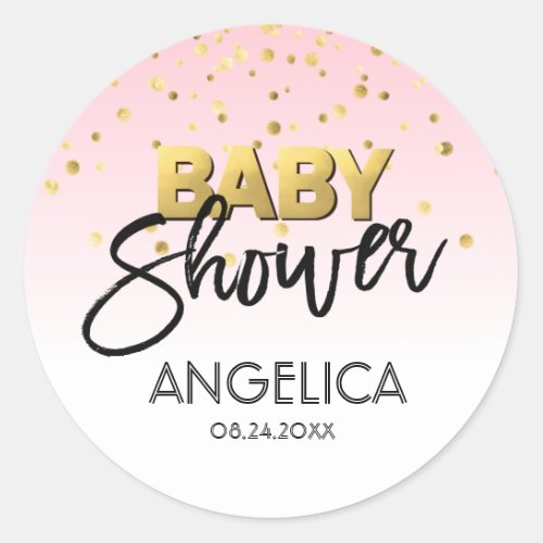 Personalized Pastel Pink Gold Baby Shower Labels