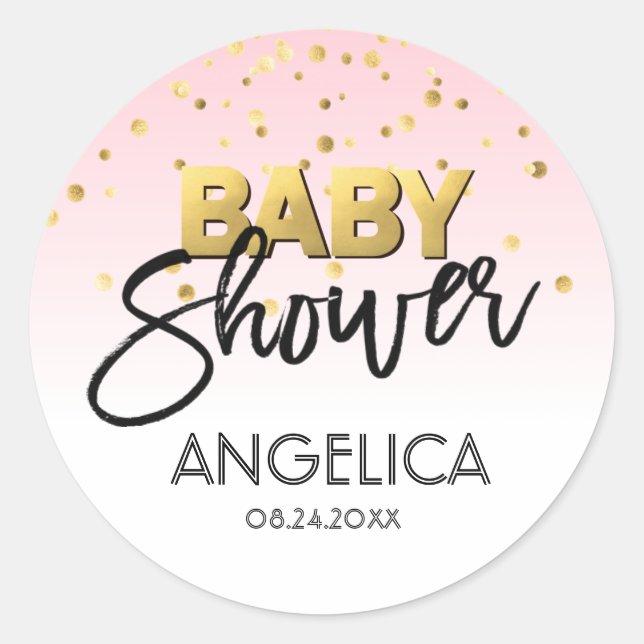 Personalized Pastel Pink Gold Baby Shower Labels (Front)