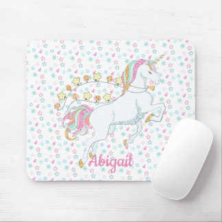 Personalized Pastel Pink Magical Unicorn Stars Mouse Pad